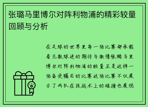 张璐马里博尔对阵利物浦的精彩较量回顾与分析